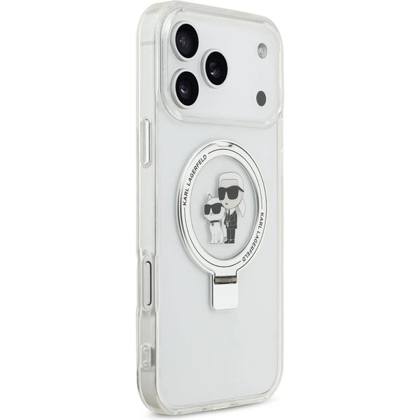 Karl Lagerfeld Ringstand Karl and Choupette MagSafe kryt iPhone 17 Pro Max biely