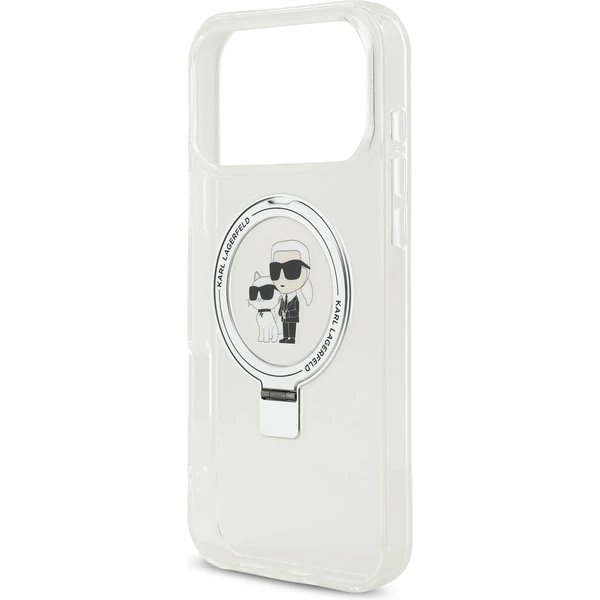 Karl Lagerfeld Ringstand Karl and Choupette MagSafe kryt iPhone 17 Pro Max biely