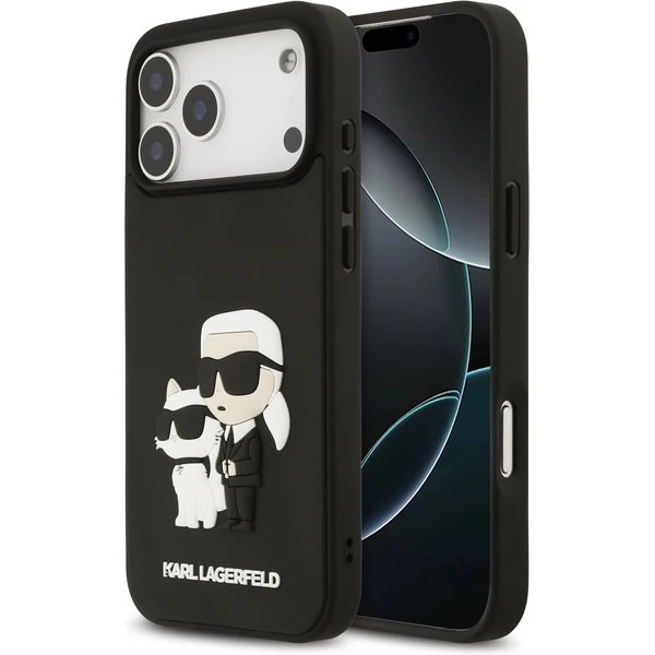 Karl Lagerfeld 3D Rubber Karl and Choupette kryt iPhone 17 Pro Max čierny