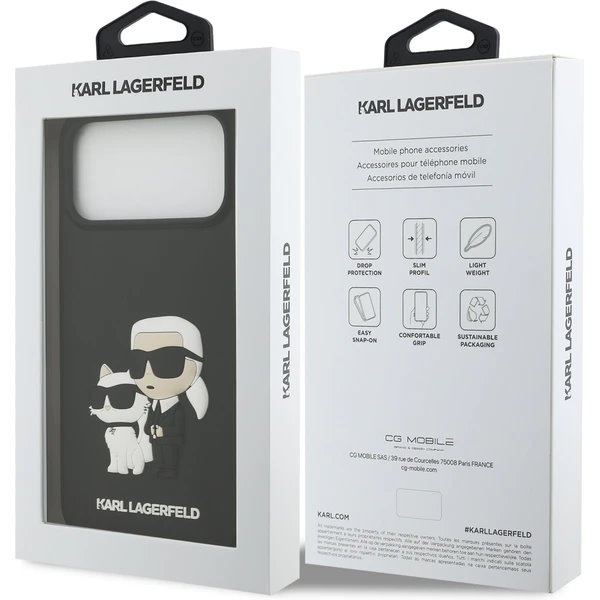 Karl Lagerfeld 3D Rubber Karl and Choupette kryt iPhone 17 Pro Max čierny