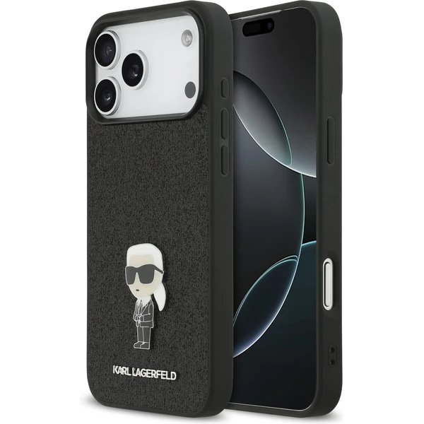 Karl Lagerfeld Fixed Glitter Metal Ikonik kryt iPhone 17 Pro Max čierny