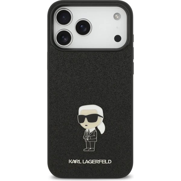 Karl Lagerfeld Fixed Glitter Metal Ikonik kryt iPhone 17 Pro Max čierny