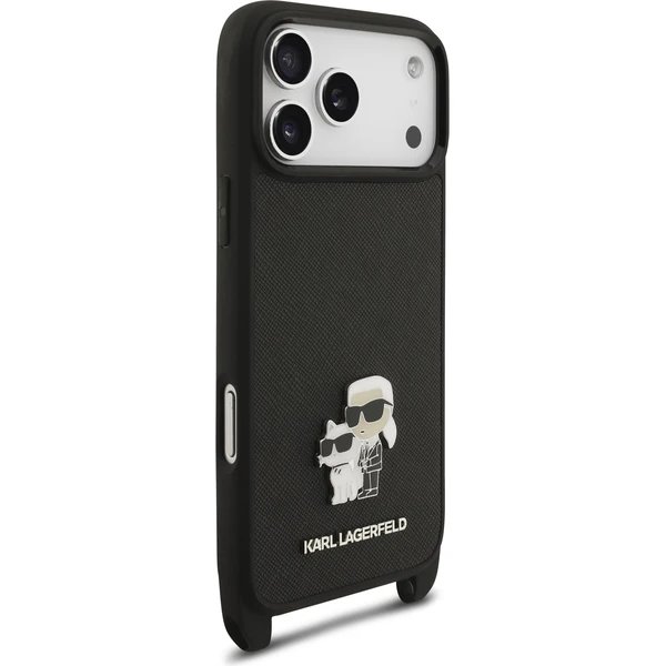 Karl Lagerfeld Saffiano Crossbody Popruh Metal Karl and Choupette kryt iPhone 17 Pro čierny