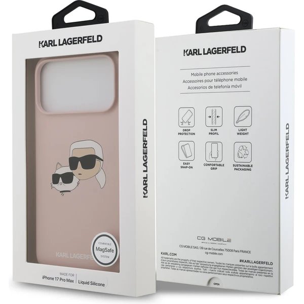 Karl Lagerfeld Liquid Silicone Double Heads MagSafe kryt iPhone 17 Pro růžový