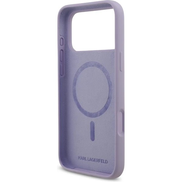Karl Lagerfeld Liquid Silicone Karl a Choupette MagSafe kryt iPhone 17 Pro fialový