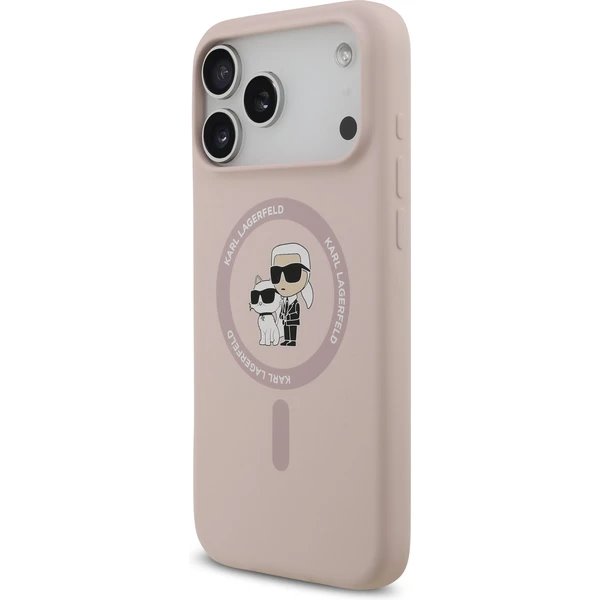 Karl Lagerfeld Liquid Silicone Karl and Choupette MagSafe kryt iPhone 17 Pro ružový