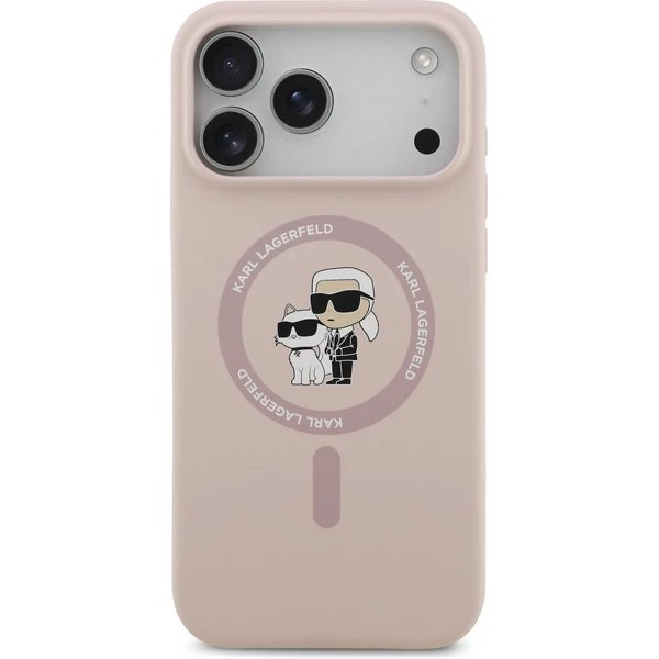Karl Lagerfeld Liquid Silicone Karl and Choupette MagSafe kryt iPhone 17 Pro ružový