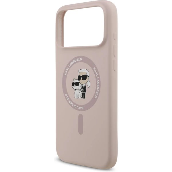 Karl Lagerfeld Liquid Silicone Karl and Choupette MagSafe kryt iPhone 17 Pro ružový