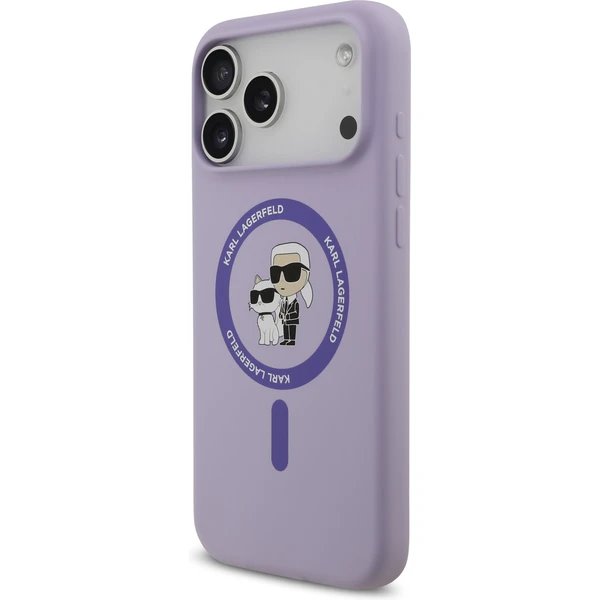 Karl Lagerfeld Liquid Silicone Karl a Choupette MagSafe kryt iPhone 17 Pro fialový
