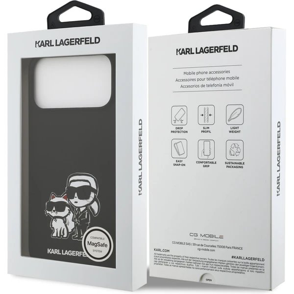 Karl Lagerfeld Liquid Silicone K&CH Sketch MagSafe kryt iPhone 17 Pro černý