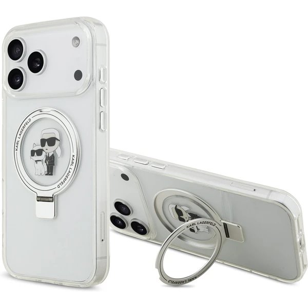 Karl Lagerfeld Ringstand Karl and Choupette MagSafe kryt iPhone 17 Pro biely