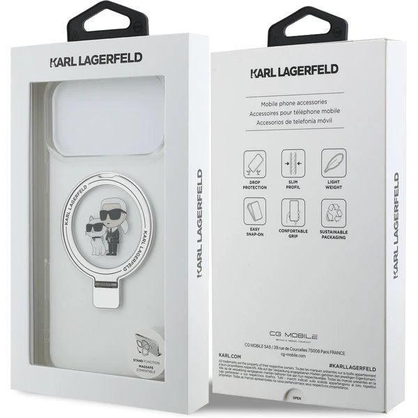 Karl Lagerfeld Ringstand Karl and Choupette MagSafe kryt iPhone 17 Pro biely