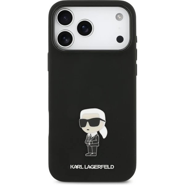 Karl Lagerfeld Liquid Silicone Metal Ikonik kryt iPhone 17 Pro čierny