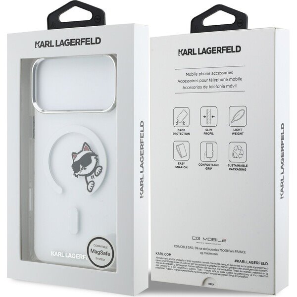 Karl Lagerfeld IML Choupette Peekaboo MagSafe MagSafe kryt iPhone 17 Pro průhledná