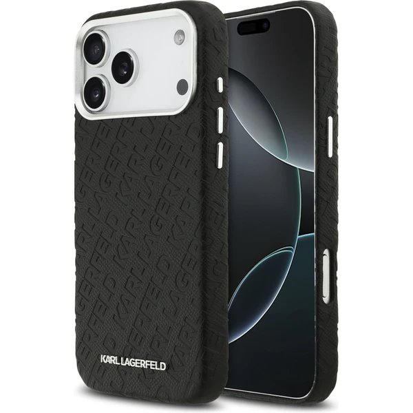 Karl Lagerfeld Grained PU Repeated Logo MagSafe kryt iPhone 17 Pro čierny