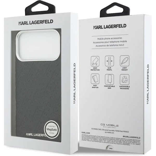 Karl Lagerfeld Grained PU Repeated Logo MagSafe kryt iPhone 17 Pro čierny