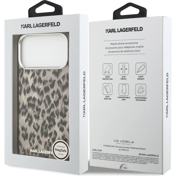 Karl Lagerfeld IML Leopard MagSafe kryt iPhone 17 Pro hnedý