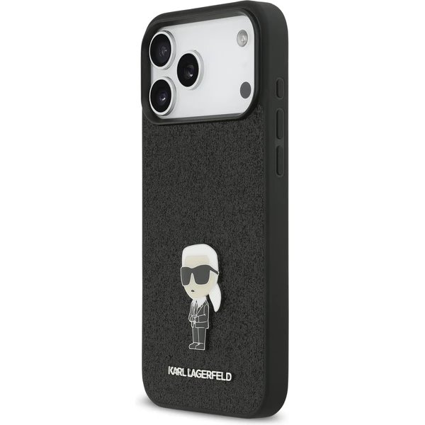 Karl Lagerfeld Fixed Glitter Metal Ikonik kryt iPhone 17 Pro čierny