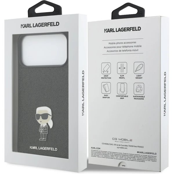 Karl Lagerfeld Fixed Glitter Metal Ikonik kryt iPhone 17 Pro čierny
