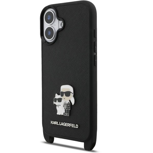 Karl Lagerfeld Saffiano Crossbody Popruh Metal Karl and Choupette kryt iPhone 17 černý