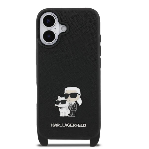 Karl Lagerfeld Saffiano Crossbody Popruh Metal Karl and Choupette kryt iPhone 17 černý