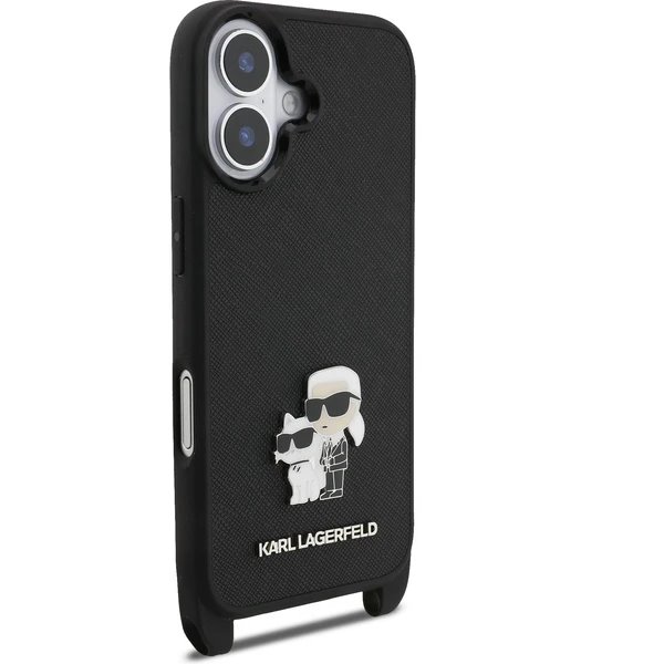 Karl Lagerfeld Saffiano Crossbody Popruh Metal Karl and Choupette kryt iPhone 17 černý