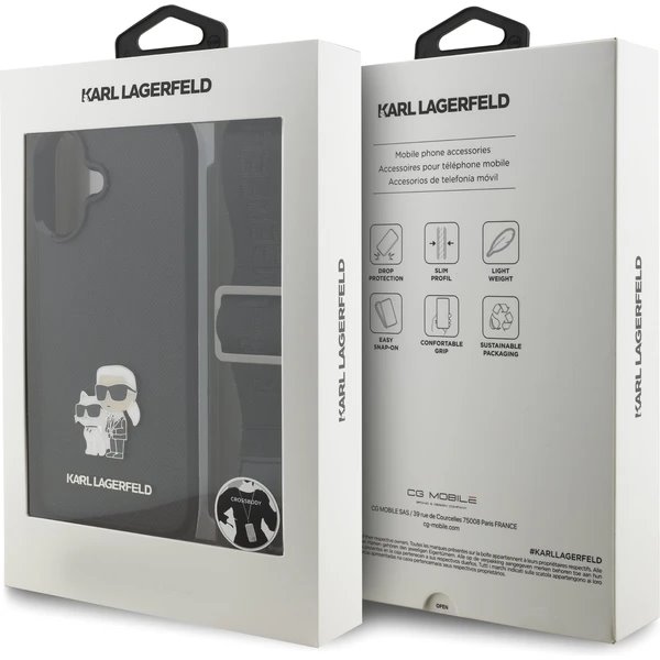 Karl Lagerfeld Saffiano Crossbody Popruh Metal Karl and Choupette kryt iPhone 17 černý