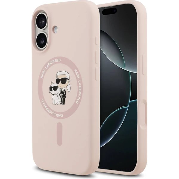 Karl Lagerfeld Liquid Silicone Karl and Choupette MagSafe kryt iPhone 17 ružový