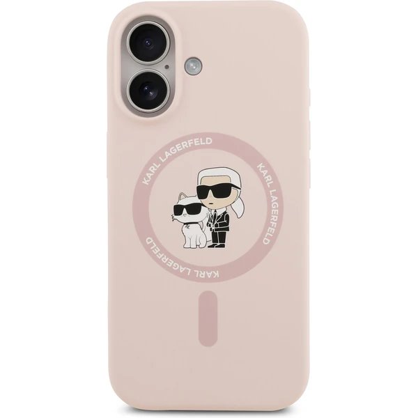 Karl Lagerfeld Liquid Silicone Karl and Choupette MagSafe kryt iPhone 17 ružový