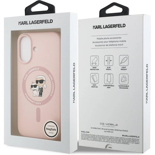 Karl Lagerfeld Liquid Silicone Karl and Choupette MagSafe kryt iPhone 17 ružový