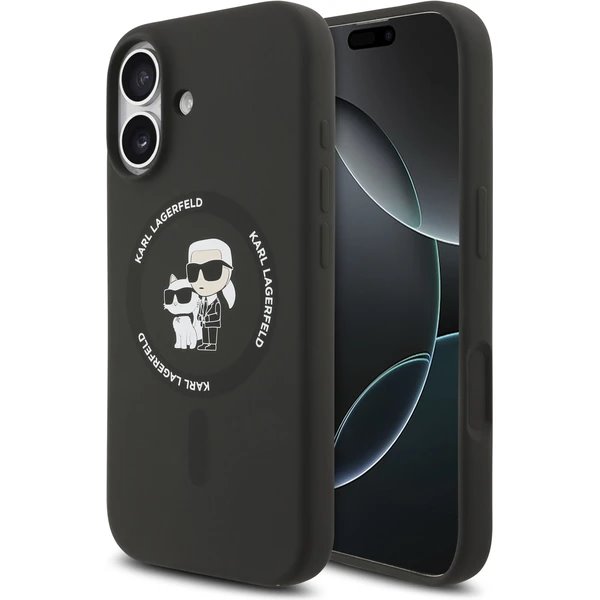 Karl Lagerfeld Liquid Silicone Karl and Choupette MagSafe kryt iPhone 17 čierny