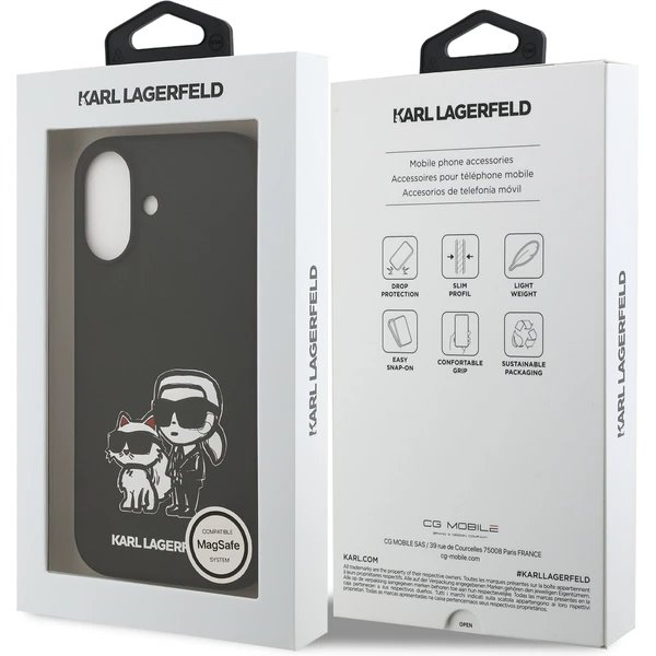 Karl Lagerfeld Liquid Silicone K&CH Sketch MagSafe kryt iPhone 17 čierny