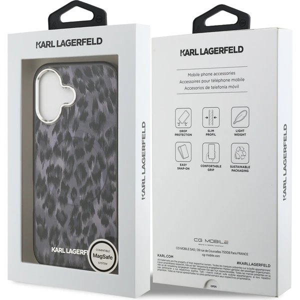 Karl Lagerfeld IML Leopard MagSafe kryt iPhone 17 šedý