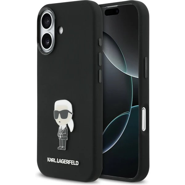 Karl Lagerfeld Liquid Silicone Metal Ikonik kryt iPhone 17 čierny