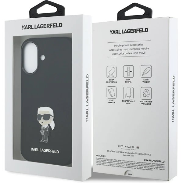 Karl Lagerfeld Liquid Silicone Metal Ikonik kryt iPhone 17 čierny