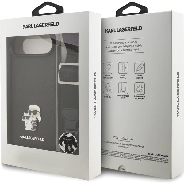 Karl Lagerfeld Saffiano Crossbody Popruh Metal Karl and Choupette kryt iPhone Air čierny