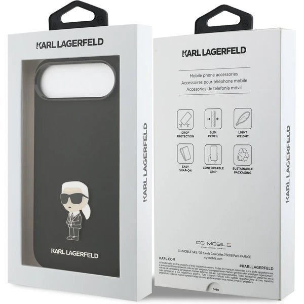 Karl Lagerfeld Liquid Silicone Metal Ikonik kryt iPhone Air čierny