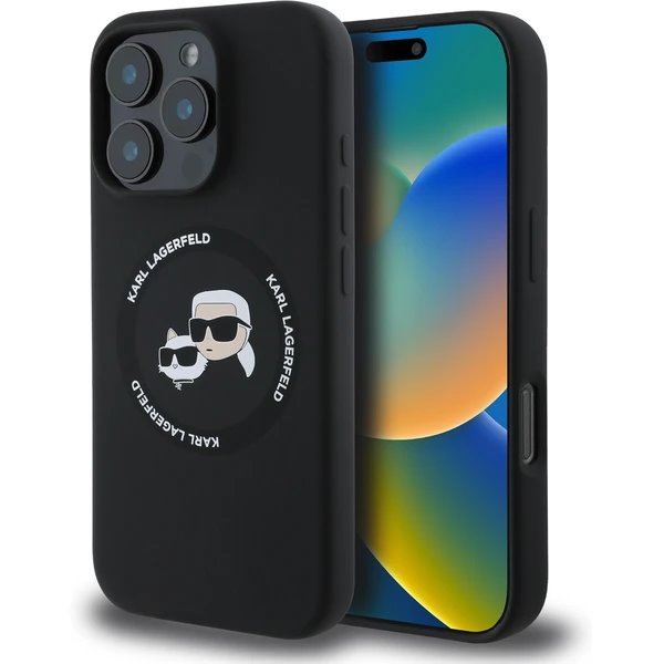 Karl Lagerfeld Liquid Silicone K&CH Heads MagSafe kryt iPhone 16 Pro Max čierny