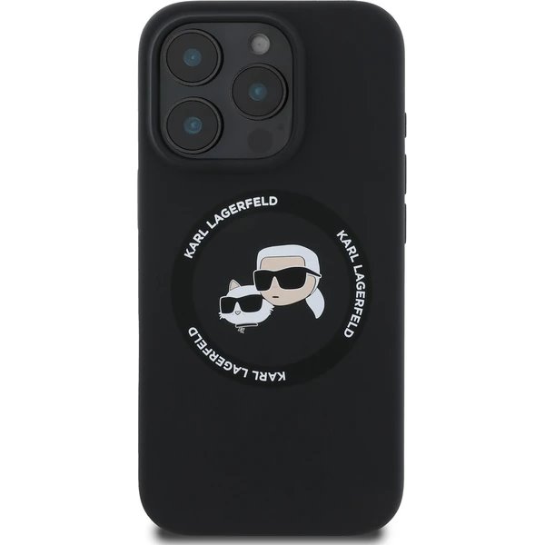 Karl Lagerfeld Liquid Silicone K&CH Heads MagSafe kryt iPhone 16 Pro Max čierny