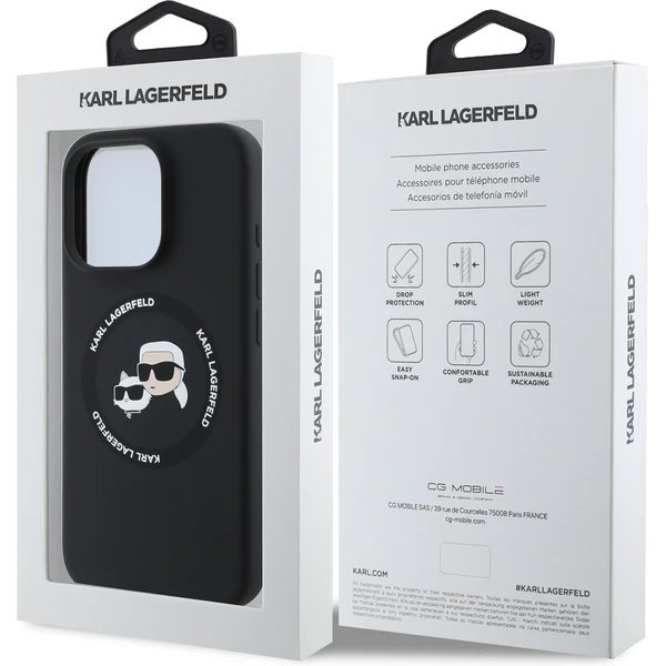 Karl Lagerfeld Liquid Silicone K&CH Heads MagSafe kryt iPhone 16 Pro Max čierny