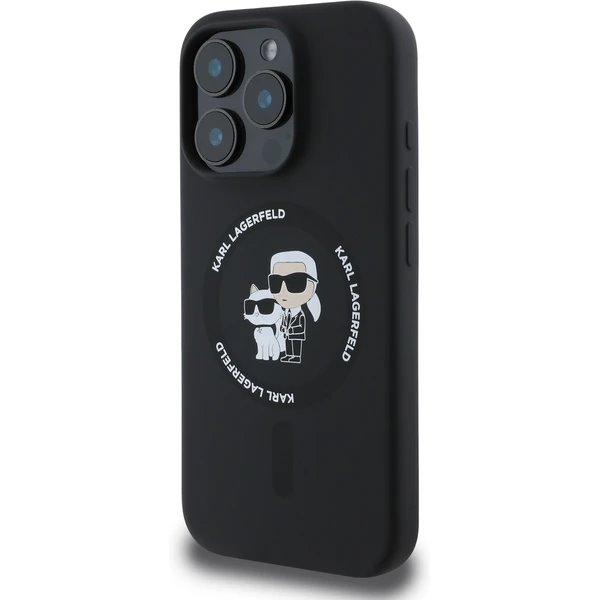 Karl Lagerfeld Liquid Silicone Karl and Choupette MagSafe kryt iPhone 16 Pro Max čierny