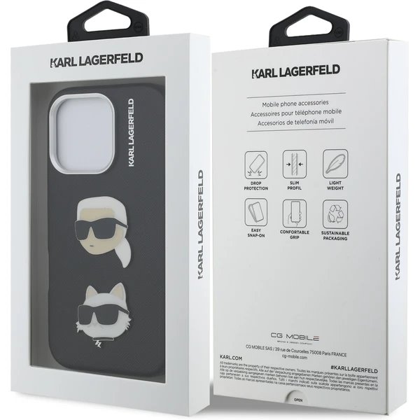 Karl Lagerfeld Grained PU K&CH Heads kryt iPhone 16 Pro Max čierny