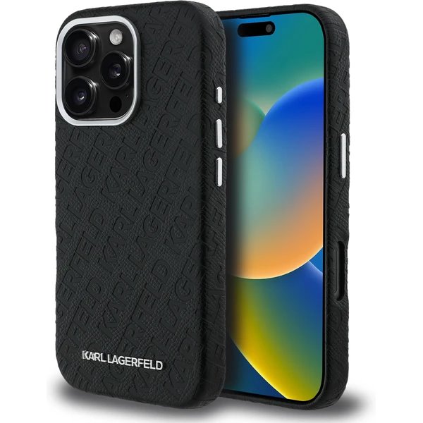 Karl Lagerfeld Grained PU Repeated Logo MagSafe kryt iPhone 16 Pro Max čierny