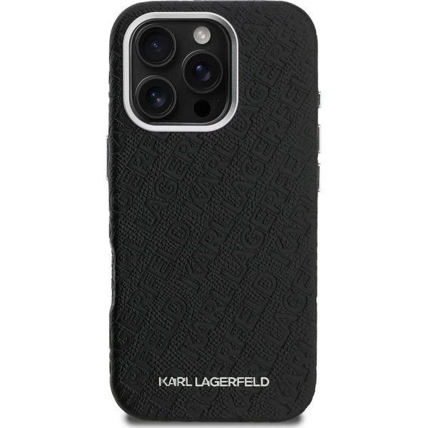 Karl Lagerfeld Grained PU Repeated Logo MagSafe kryt iPhone 16 Pro Max čierny