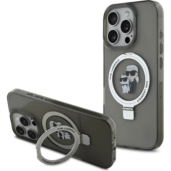 Karl Lagerfeld Ringstand Karl and Choupette MagSafe kryt iPhone 16 Pro Max čierny