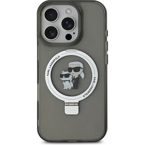 Karl Lagerfeld Ringstand Karl and Choupette MagSafe kryt iPhone 16 Pro Max čierny