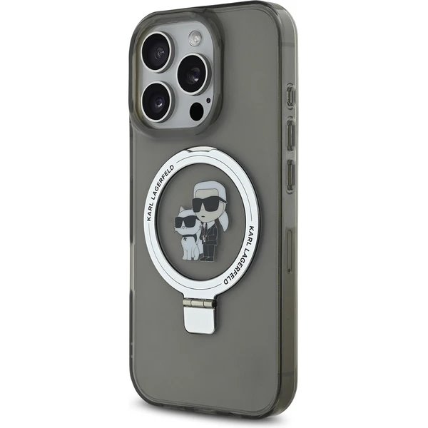 Karl Lagerfeld Ringstand Karl and Choupette MagSafe kryt iPhone 16 Pro Max čierny