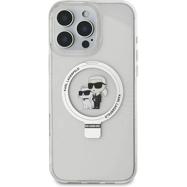 Karl Lagerfeld Ringstand Karl and Choupette MagSafe kryt iPhone 16 Pro Max biely