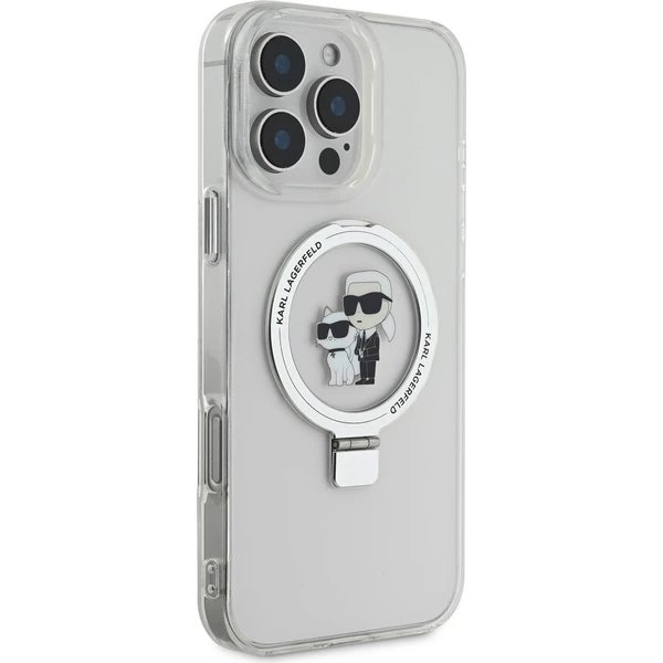 Karl Lagerfeld Ringstand Karl and Choupette MagSafe kryt iPhone 16 Pro Max biely
