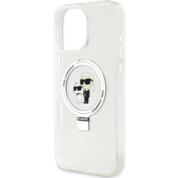 Karl Lagerfeld Ringstand Karl and Choupette MagSafe kryt iPhone 16 Pro Max biely